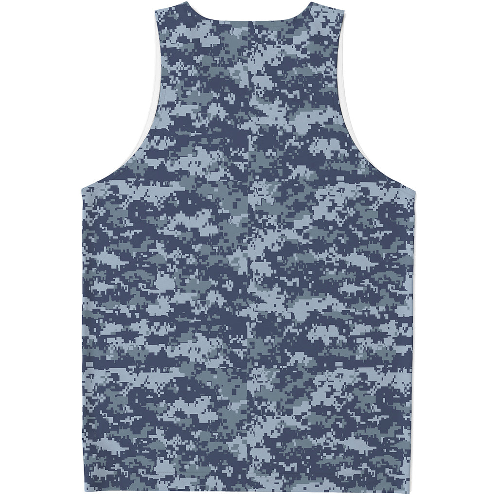 Navy Digital Camo Pattern Print Men's Tank Top