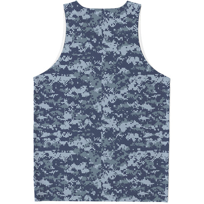 Navy Digital Camo Pattern Print Men's Tank Top