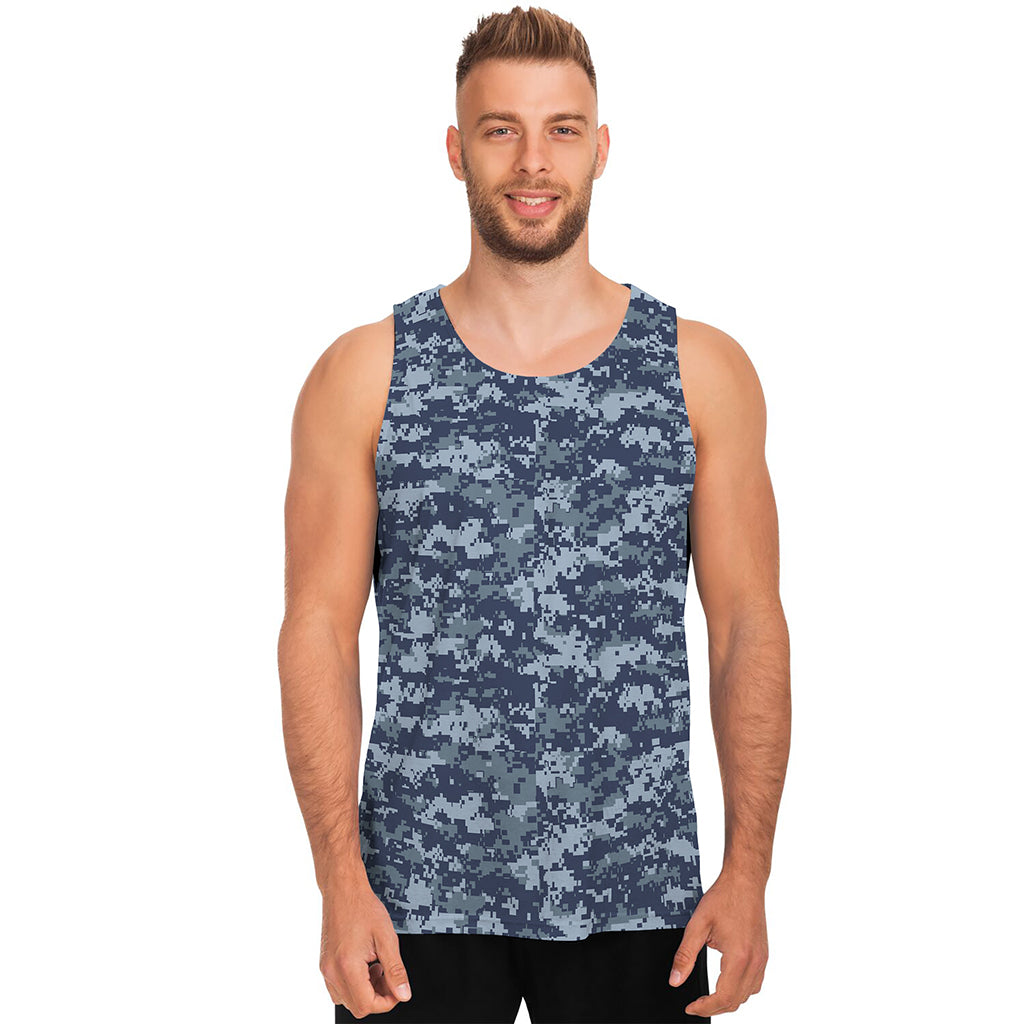 Navy Digital Camo Pattern Print Men's Tank Top