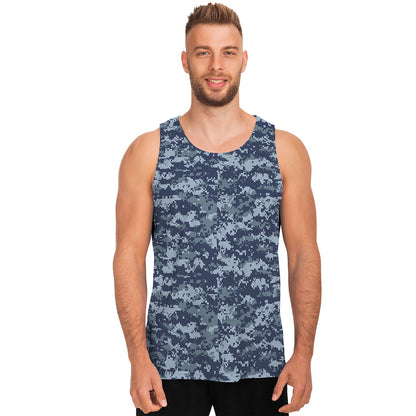 Navy Digital Camo Pattern Print Men's Tank Top