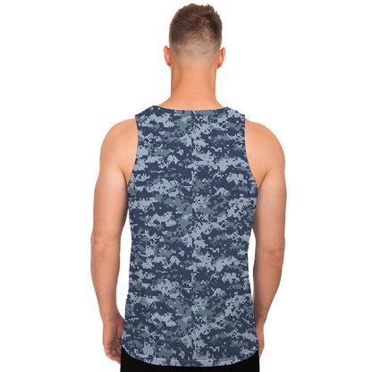 Navy Digital Camo Pattern Print Men's Tank Top