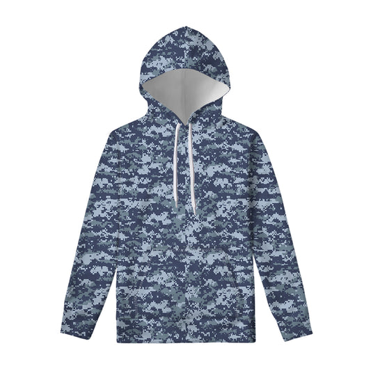 Navy Digital Camo Pattern Print Pullover Hoodie