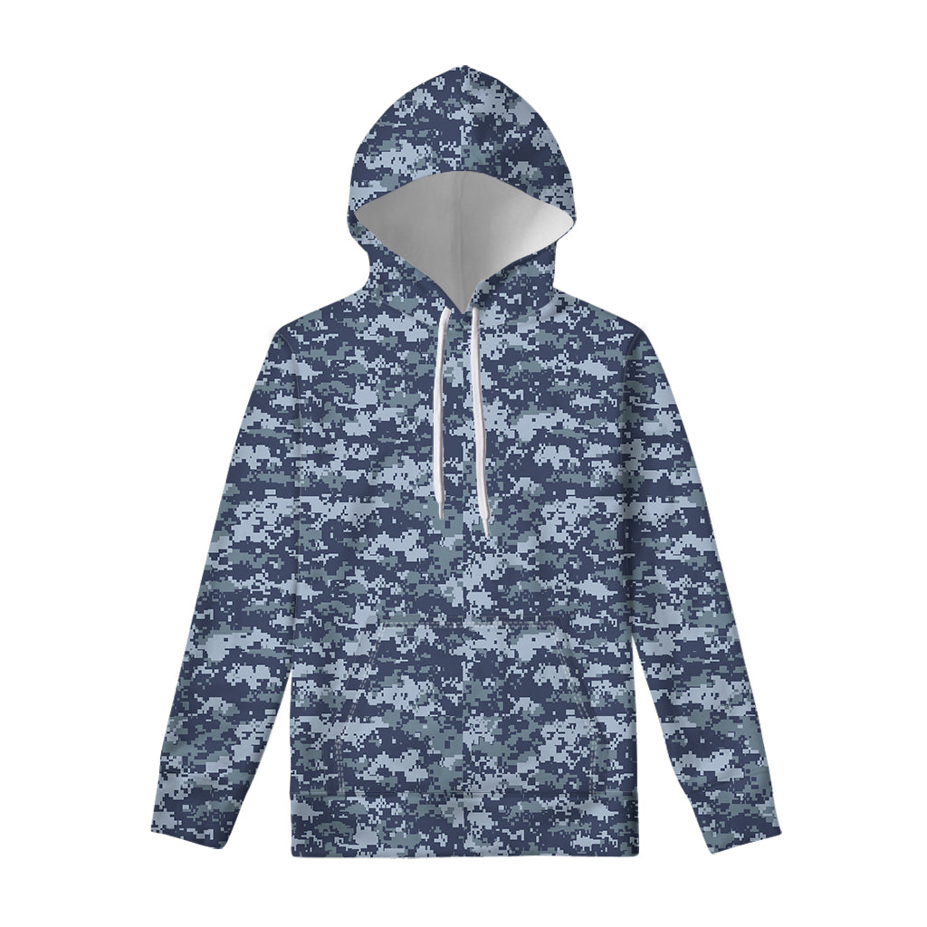 Navy Digital Camo Pattern Print Pullover Hoodie