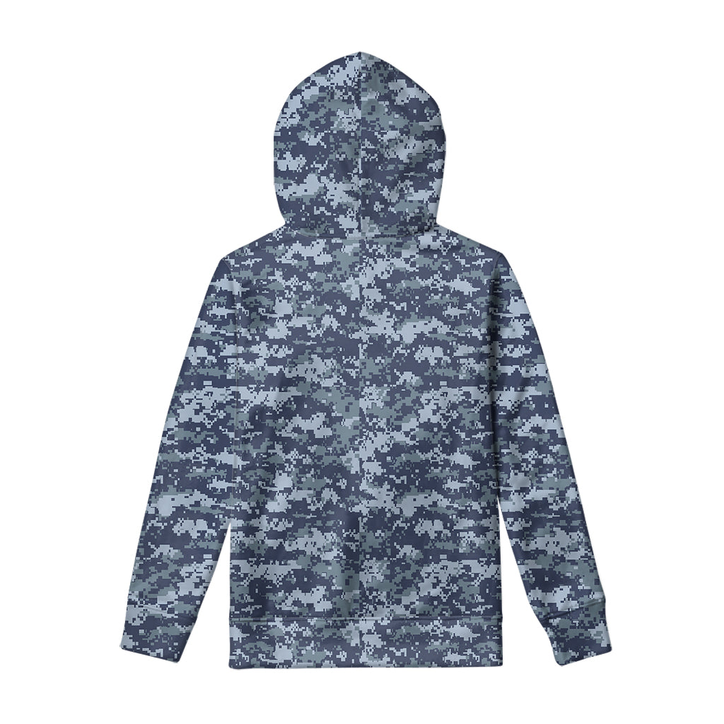 Navy Digital Camo Pattern Print Pullover Hoodie