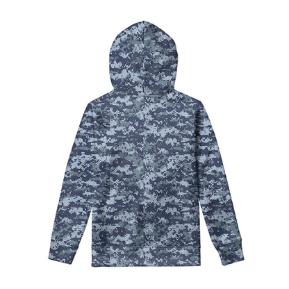 Navy Digital Camo Pattern Print Pullover Hoodie