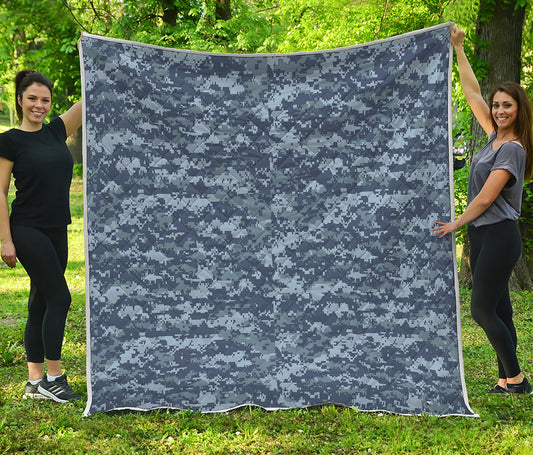Navy Digital Camo Pattern Print Quilt