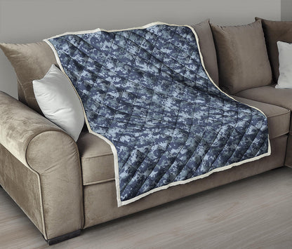 Navy Digital Camo Pattern Print Quilt