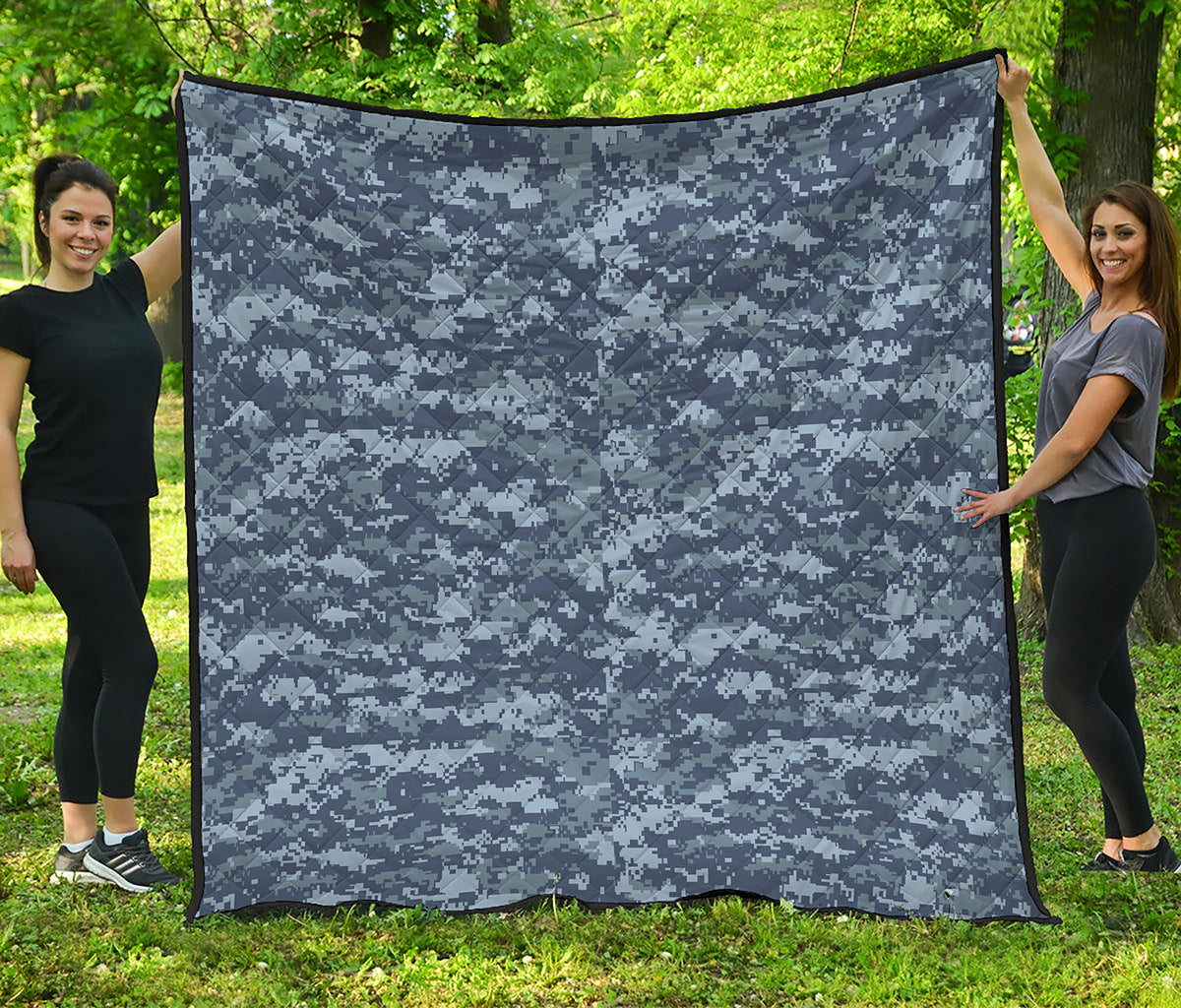 Navy Digital Camo Pattern Print Quilt