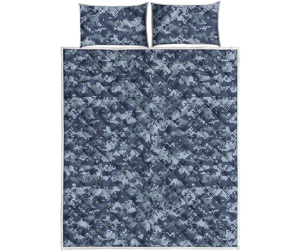 Navy Digital Camo Pattern Print Quilt Bed Set