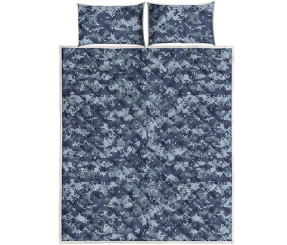 Navy Digital Camo Pattern Print Quilt Bed Set