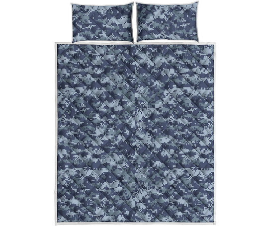 Navy Digital Camo Pattern Print Quilt Bed Set
