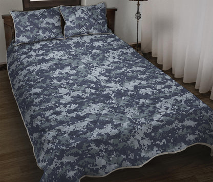 Navy Digital Camo Pattern Print Quilt Bed Set