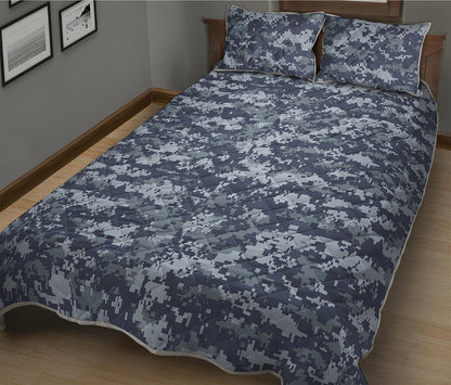 Navy Digital Camo Pattern Print Quilt Bed Set