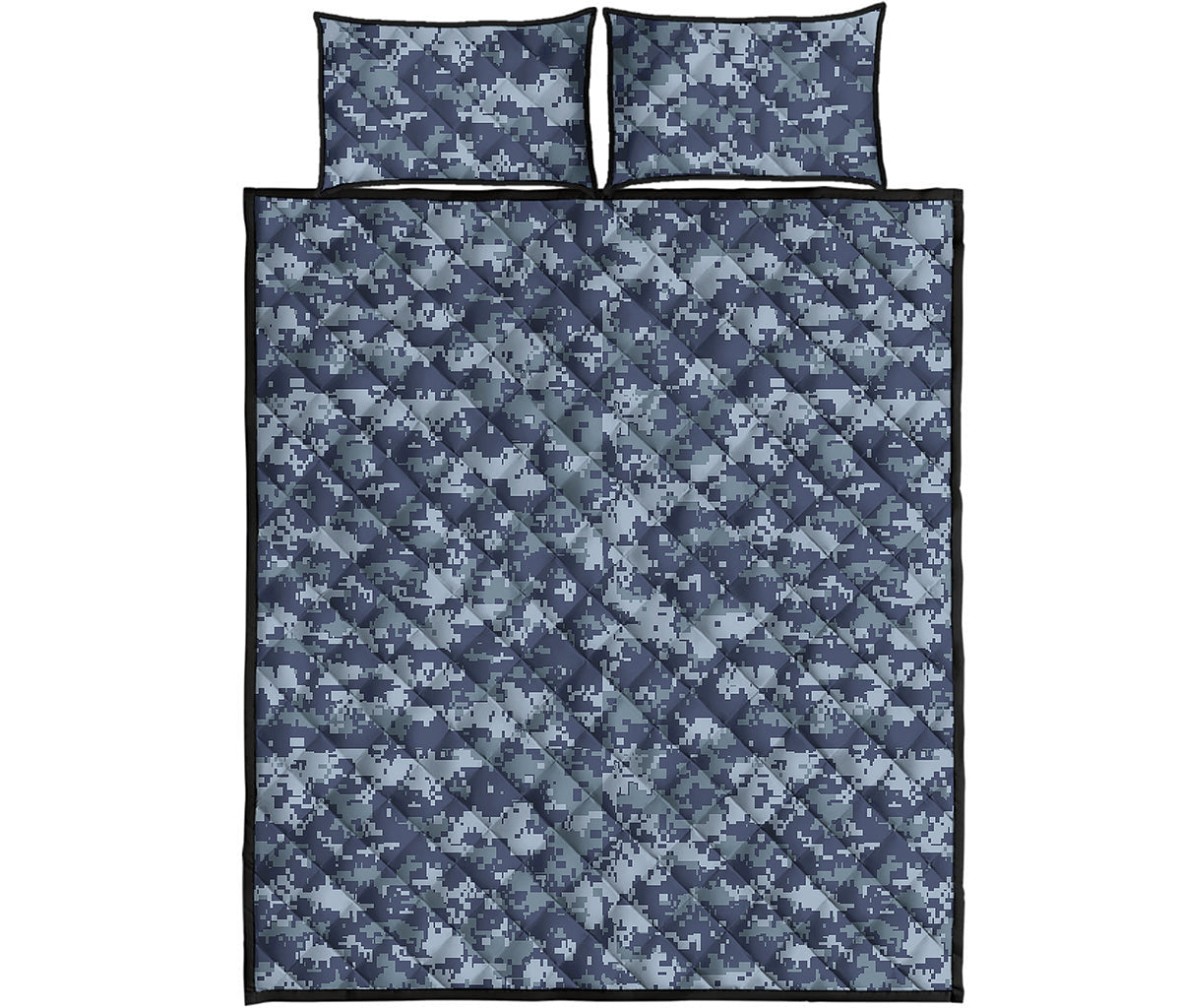 Navy Digital Camo Pattern Print Quilt Bed Set
