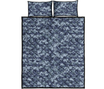 Navy Digital Camo Pattern Print Quilt Bed Set
