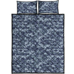 Navy Digital Camo Pattern Print Quilt Bed Set