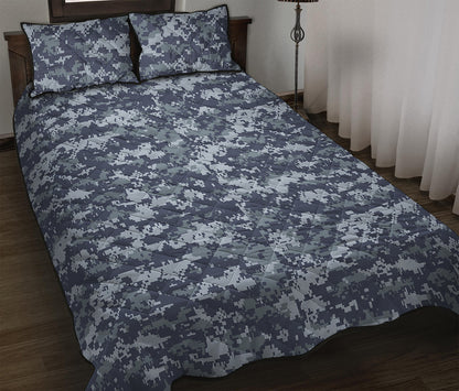 Navy Digital Camo Pattern Print Quilt Bed Set