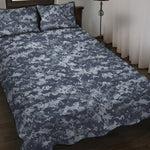 Navy Digital Camo Pattern Print Quilt Bed Set