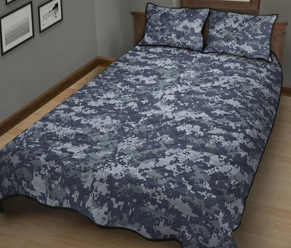 Navy Digital Camo Pattern Print Quilt Bed Set