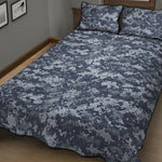 Navy Digital Camo Pattern Print Quilt Bed Set