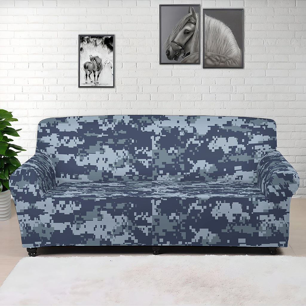 Navy Digital Camo Pattern Print Sofa Cover