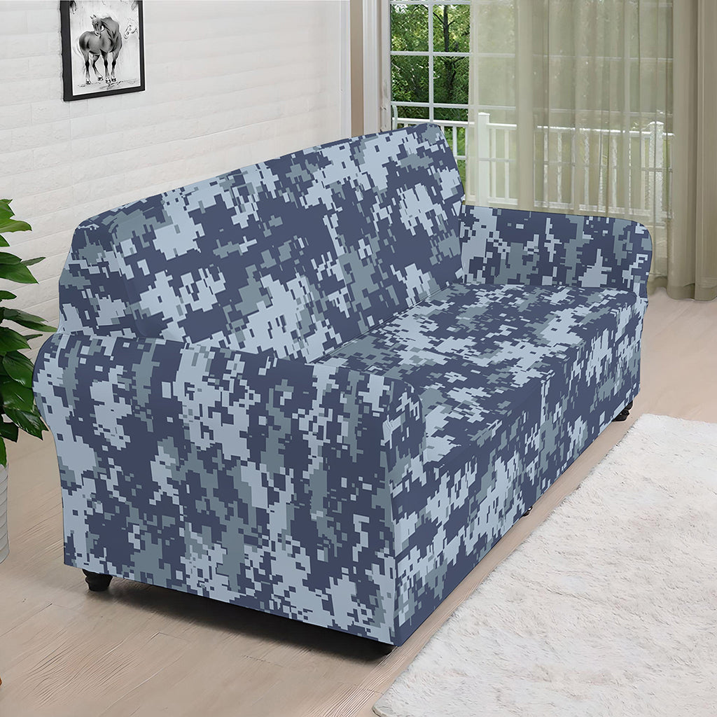 Navy Digital Camo Pattern Print Sofa Cover
