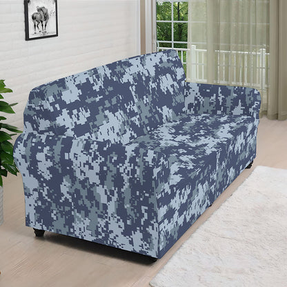 Navy Digital Camo Pattern Print Sofa Cover