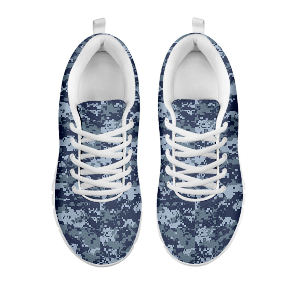 Navy Digital Camo Pattern Print White Sneakers