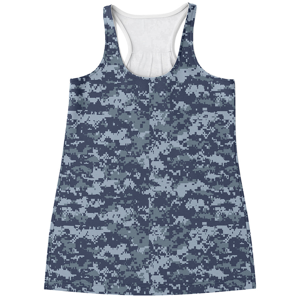 Navy Digital Camo Pattern Print Women's Racerback Tank Top