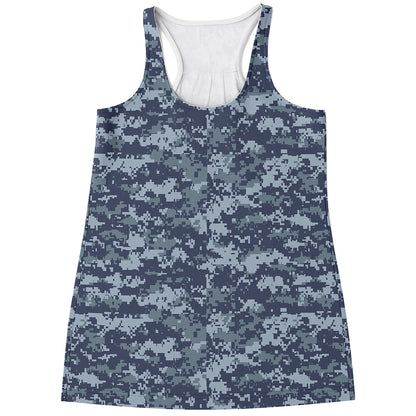 Navy Digital Camo Pattern Print Women's Racerback Tank Top