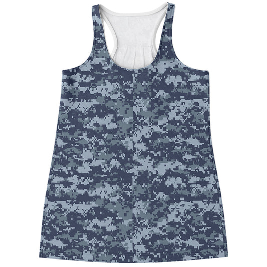 Navy Digital Camo Pattern Print Women's Racerback Tank Top
