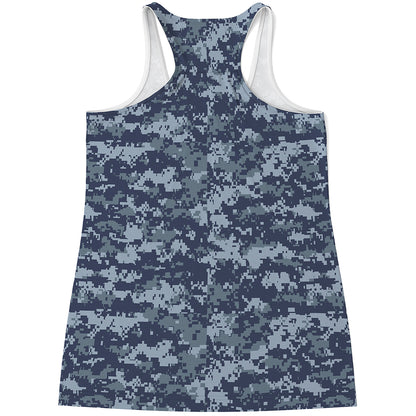 Navy Digital Camo Pattern Print Women's Racerback Tank Top
