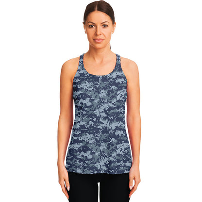 Navy Digital Camo Pattern Print Women's Racerback Tank Top