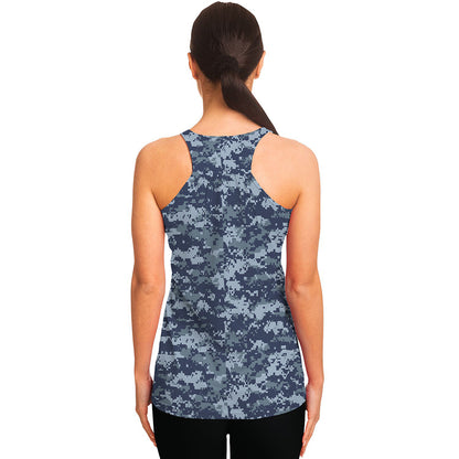 Navy Digital Camo Pattern Print Women's Racerback Tank Top