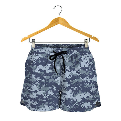 Navy Digital Camo Pattern Print Women's Shorts