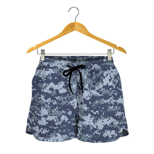 Navy Digital Camo Pattern Print Women's Shorts