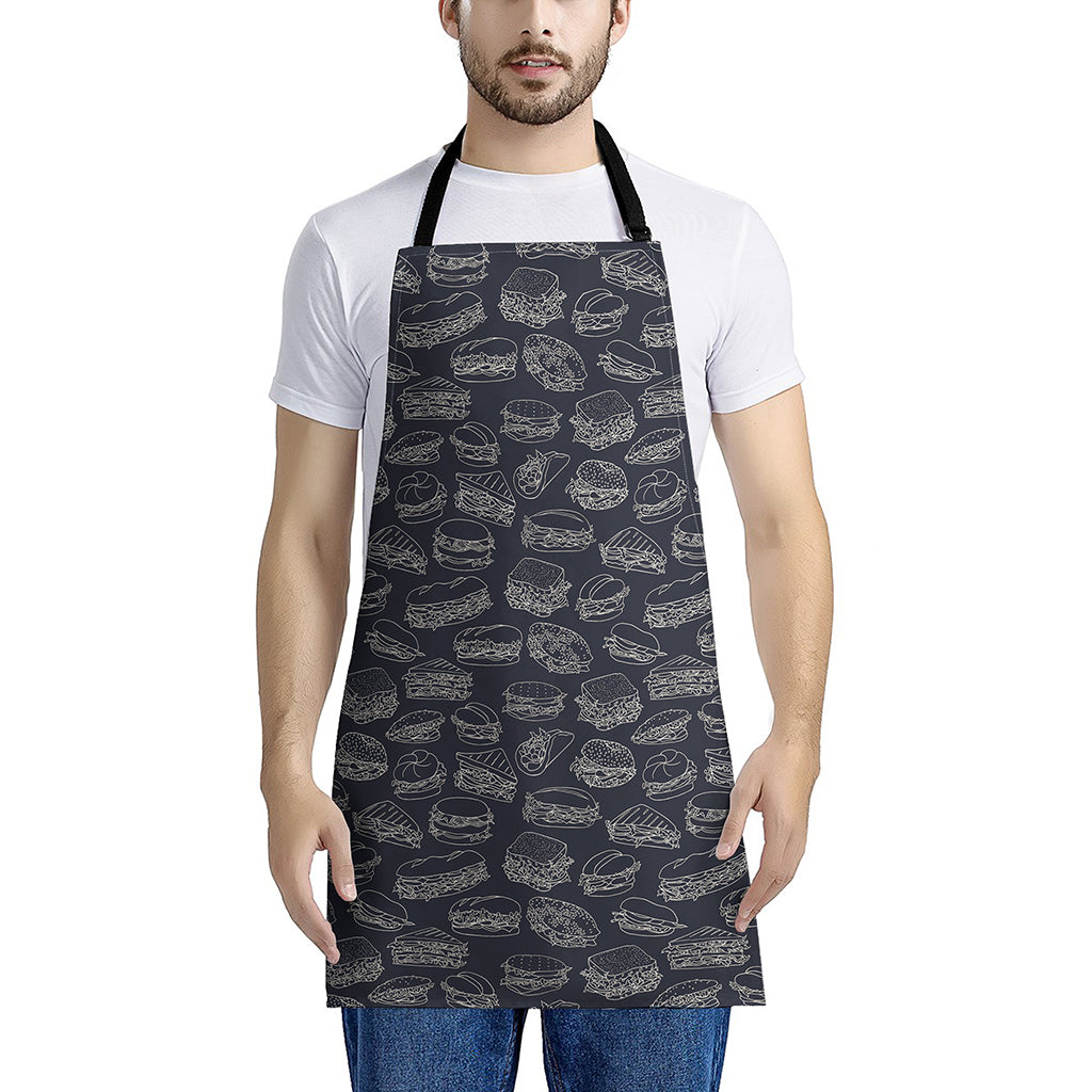 Navy Doodle Sandwich Pattern Print Apron
