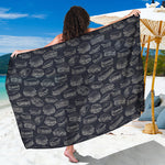 Navy Doodle Sandwich Pattern Print Beach Sarong Wrap