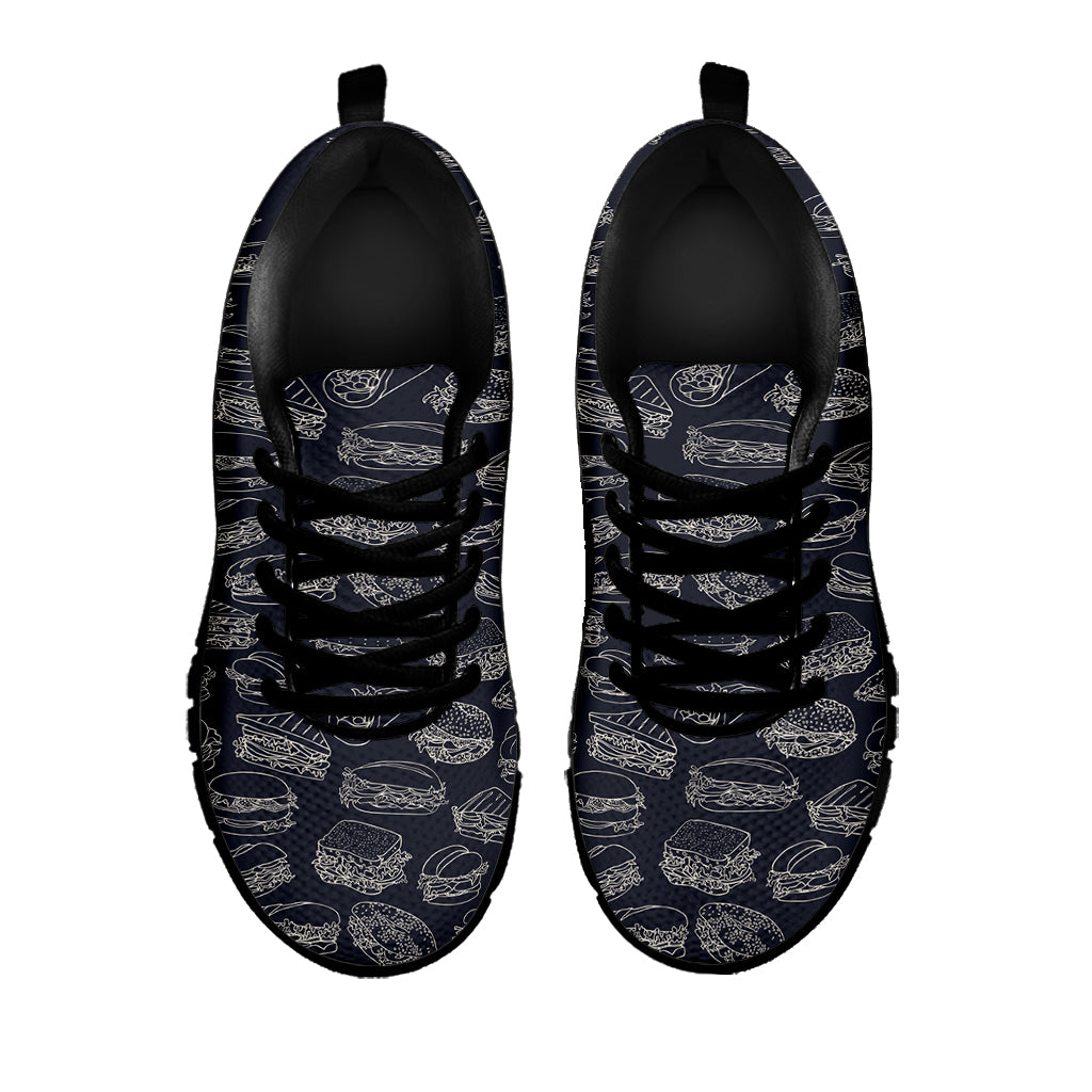 Navy Doodle Sandwich Pattern Print Black Sneakers