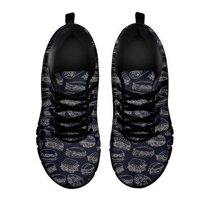 Navy Doodle Sandwich Pattern Print Black Sneakers