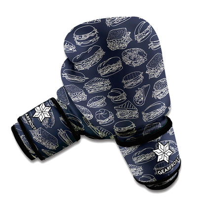 Navy Doodle Sandwich Pattern Print Boxing Gloves