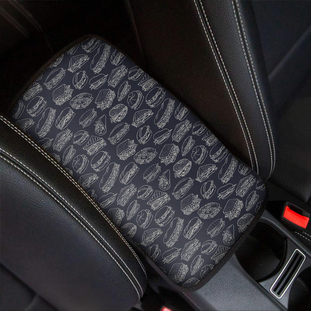 Navy Doodle Sandwich Pattern Print Car Center Console Cover