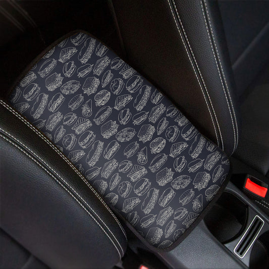 Navy Doodle Sandwich Pattern Print Car Center Console Cover