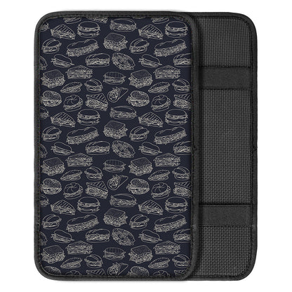 Navy Doodle Sandwich Pattern Print Car Center Console Cover