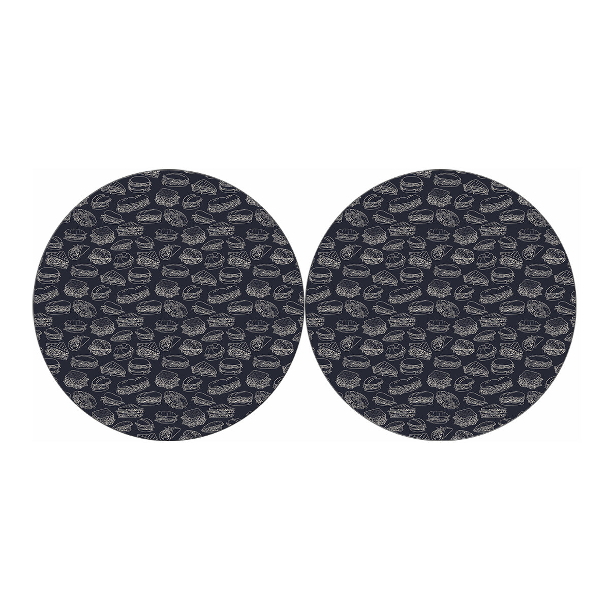 Navy Doodle Sandwich Pattern Print Car Coasters