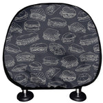 Navy Doodle Sandwich Pattern Print Car Headrest Covers