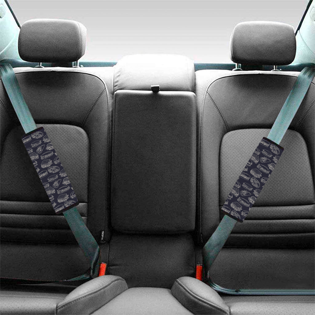 Navy Doodle Sandwich Pattern Print Car Seat Belt Covers