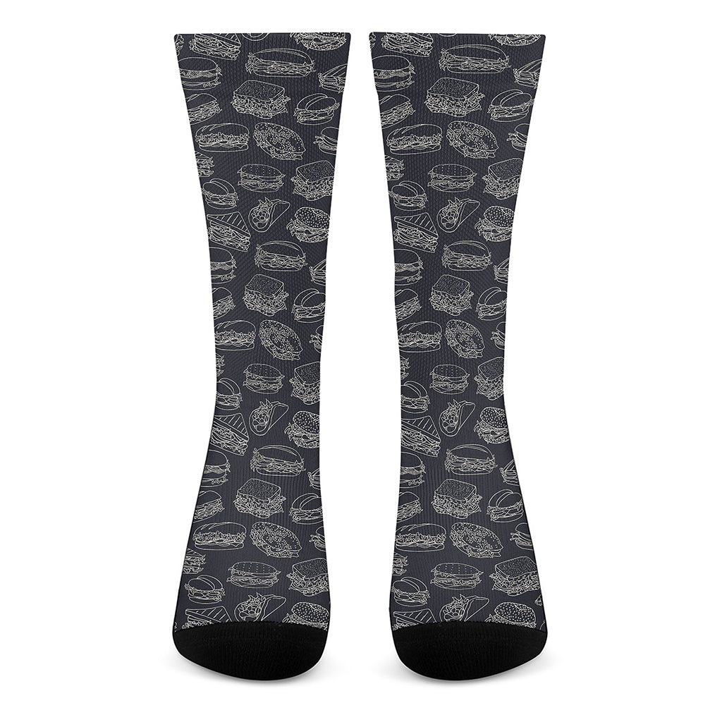 Navy Doodle Sandwich Pattern Print Crew Socks