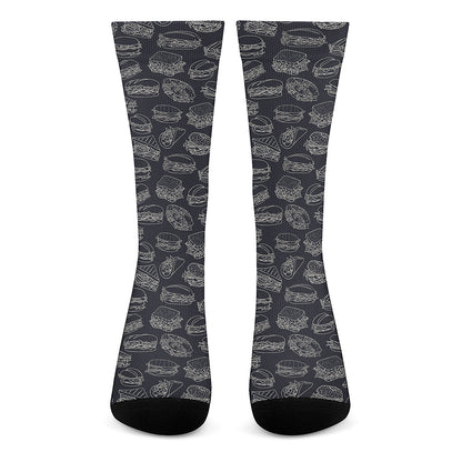 Navy Doodle Sandwich Pattern Print Crew Socks