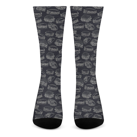 Navy Doodle Sandwich Pattern Print Crew Socks